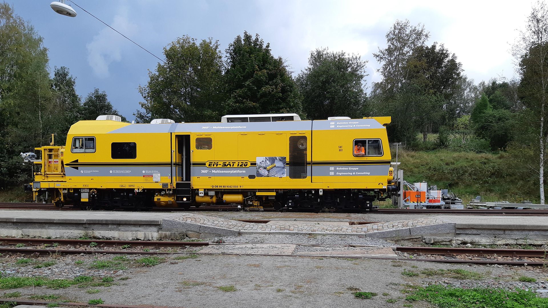 Seitenansicht Multisensorplattform an einem Bahnübergang