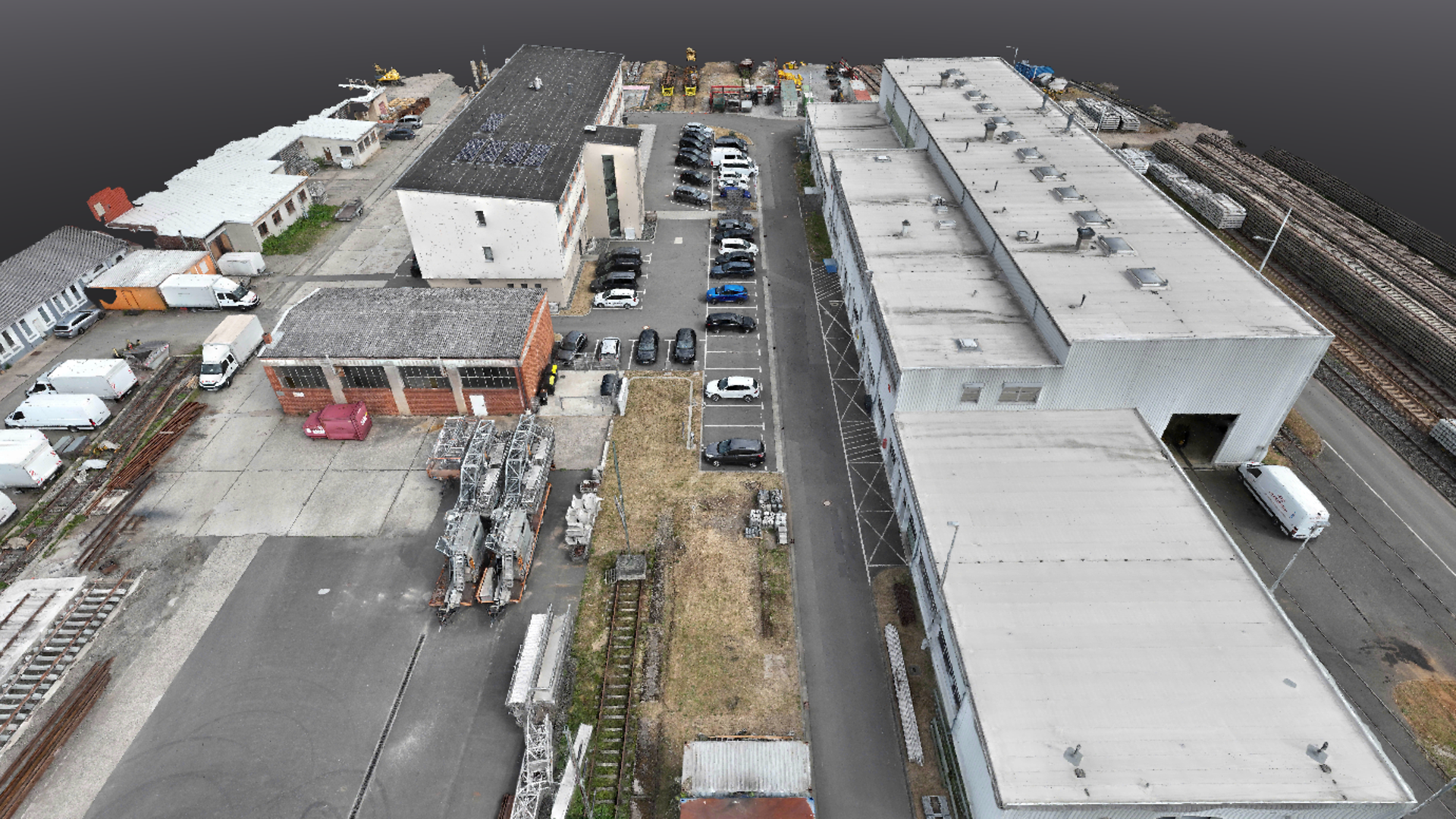 3D-Aufnahme eines Standortes der DB Bahnbau Gruppe in Hanau aus der Vogelperspektive