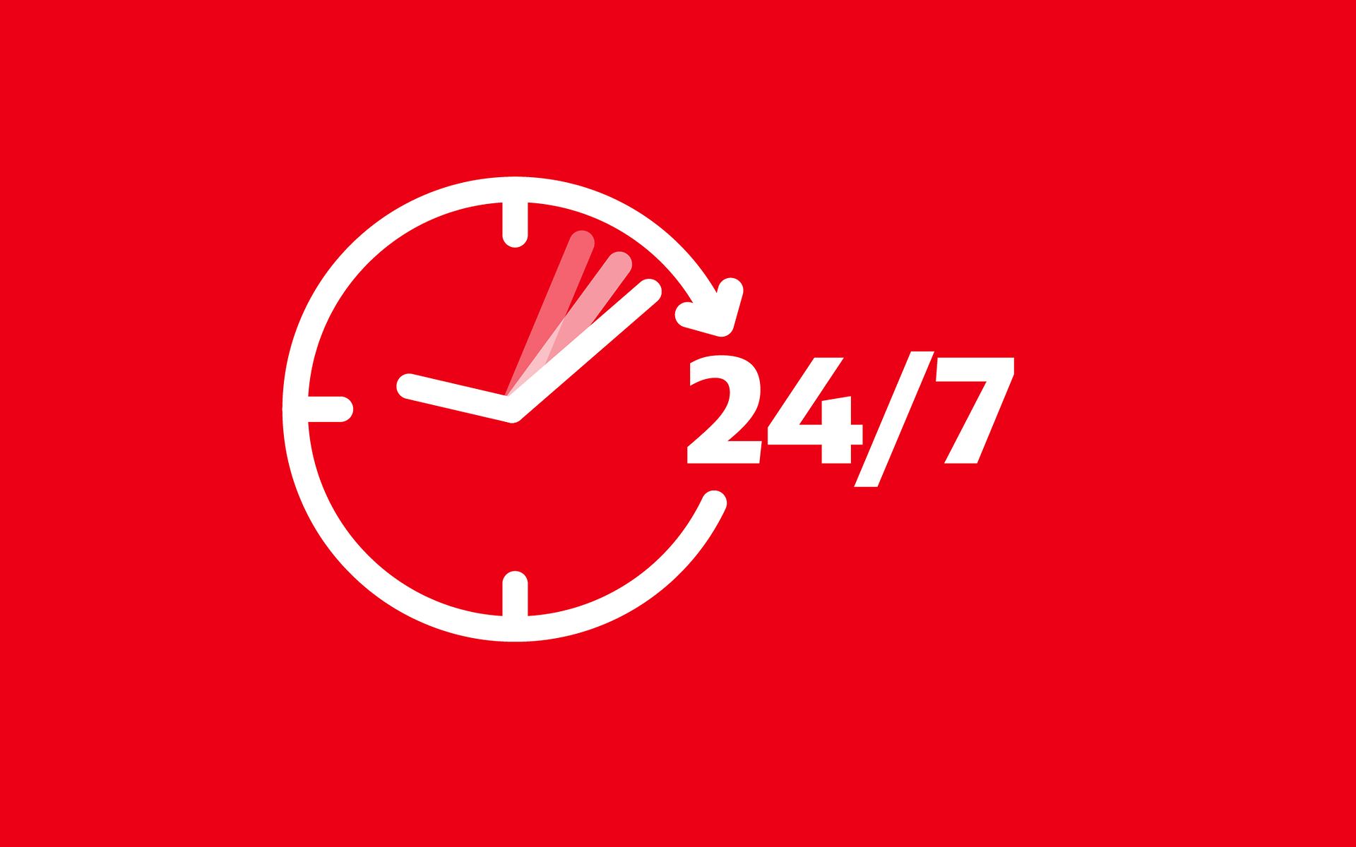 24/7 Icon mit Uhr