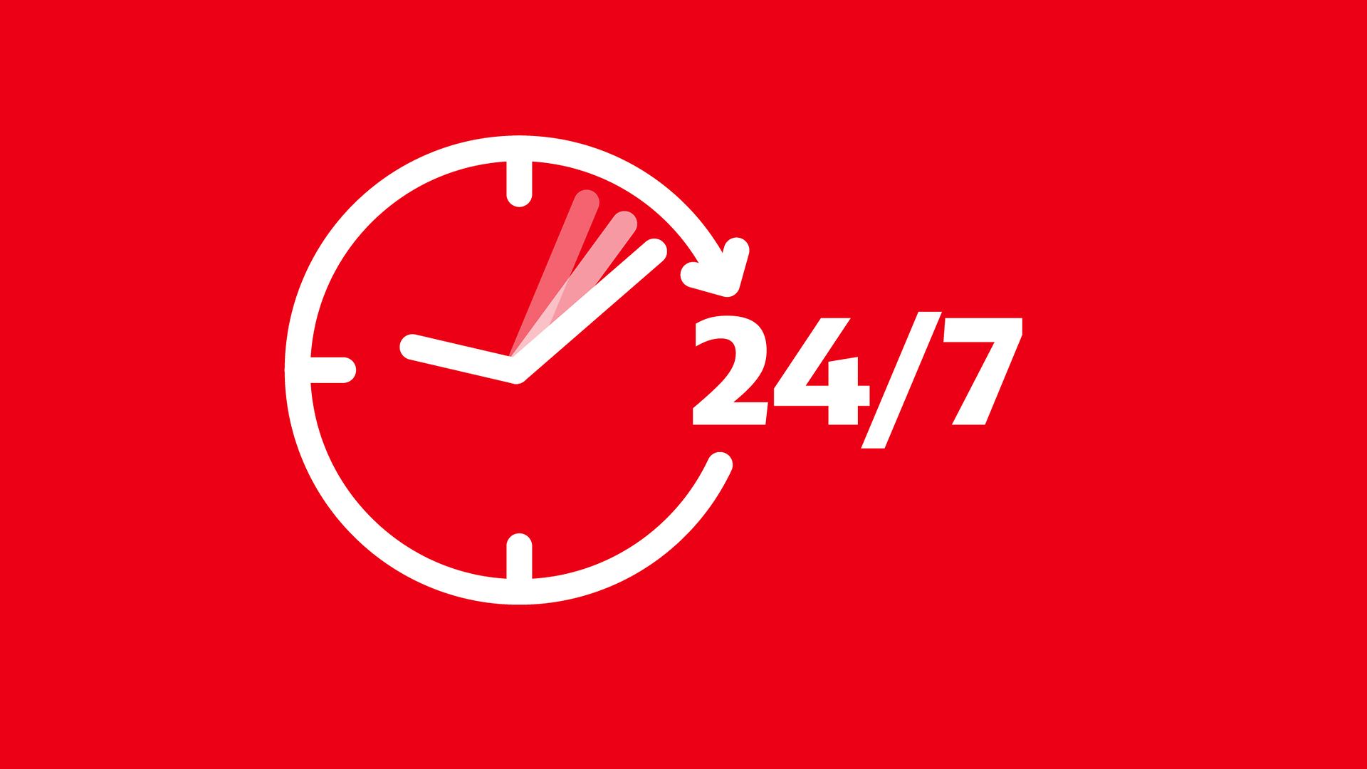 24/7 Icon mit Uhr
