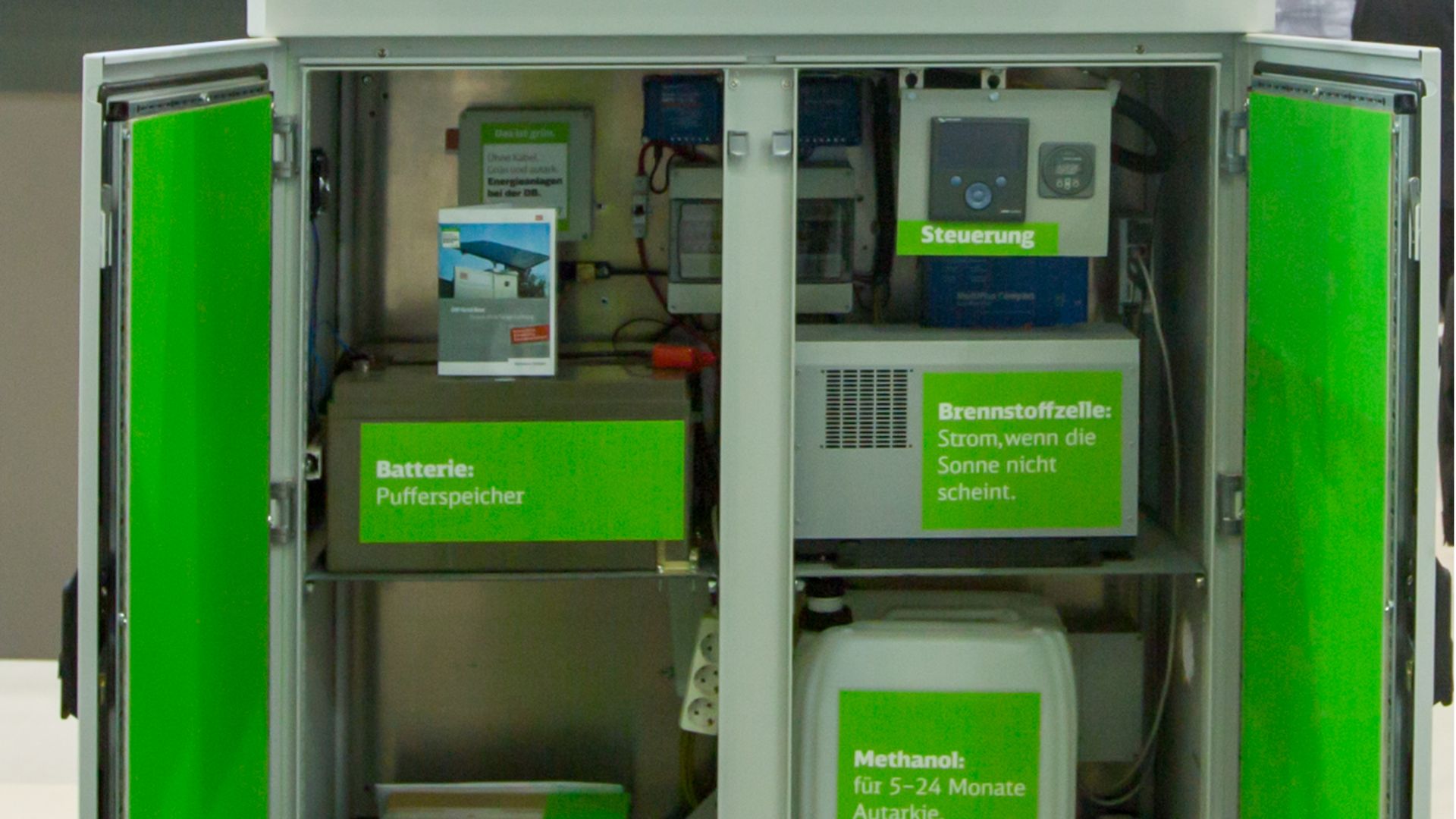 Grüner Schrank mit Photovoltaikplatte zur Energiegewinnung