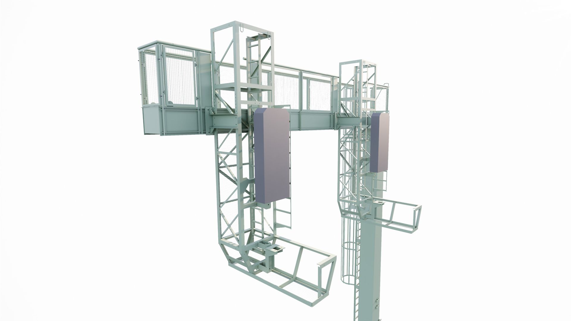Detailansicht Signalausleger der 3D-Modellierung der Signalkörbe mit Signalschildern