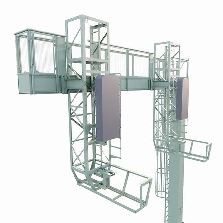 Detailansicht Signalausleger der 3D-Modellierung der Signalkörbe mit Signalschildern