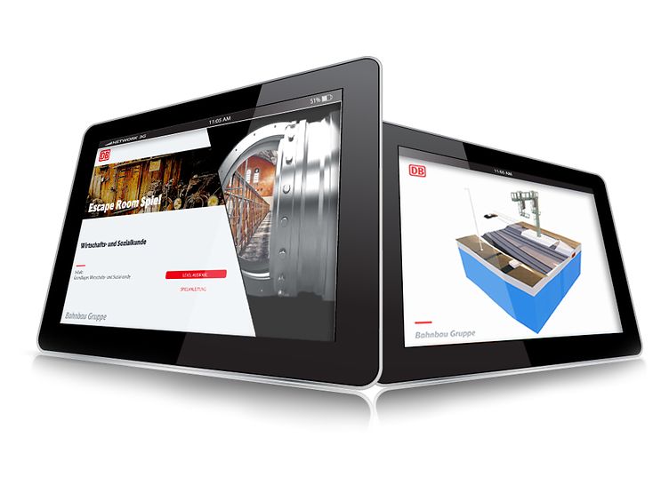 App Escape Room auf Tablet und BIM-Anwendung auf Tablet
